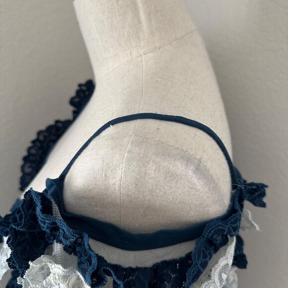 Jean Paul Gaultier Ruffled Blue & White Striped Lace Top Spaghetti Straps Sz S - Picture 6 of 16